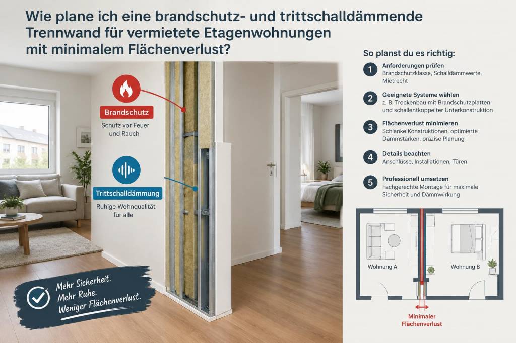 Wie plane ich eine brandschutz- und trittschalldämmende trennwand für vermietete etagenwohnungen mit minimalem flächenverlust