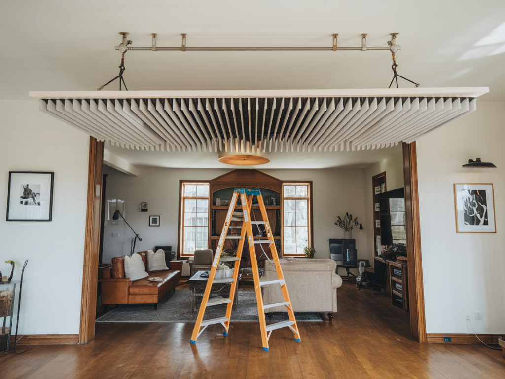 So montieren Sie eine abgehängte Akustikdecke in einem offenen Wohnraum